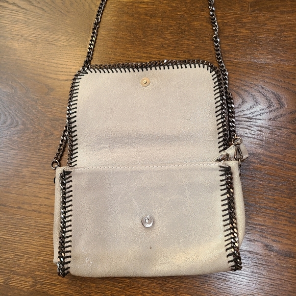 Borse In Pelle Chain Strap Beige Crossbody Bag - Picture 3 of 9